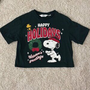 H&M Snoopy Christmas Girls Short Sleeved Shirt Size 12/14